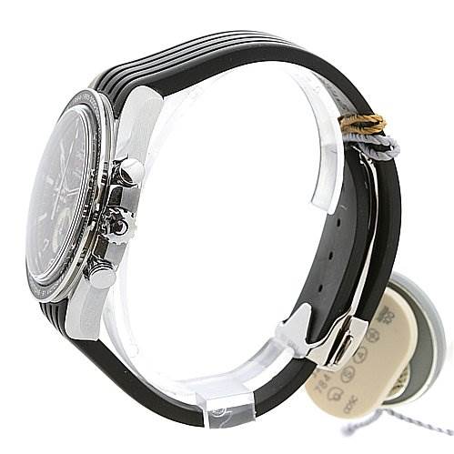 The image shows a side view of an Omega Speedmaster 321.32.44.50.01.001 Men
s Stainless Steel Black Dial 321.32.44.50.01.001 Men
s Stainless Steel Black Dial watch, highlighting the case, bezel, pushers, and strap.