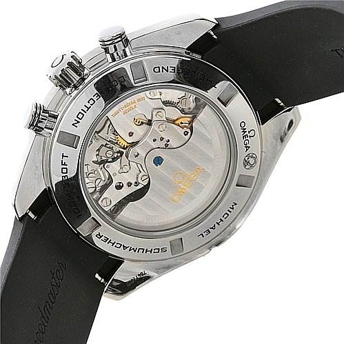 The image shows the back view of an Omega Speedmaster 321.32.44.50.01.001 Men
s Stainless Steel Black Dial 321.32.44.50.01.001 Men
s Stainless Steel Black Dial watch, highlighting the movement and internal mechanisms.