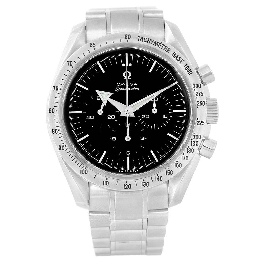 The image shows a front view of the Omega Speedmaster 3594.50.00 Men
s Stainless Steel Black Dial 3594.50.00 Men
s Stainless Steel Black Dial watch, displaying the dial, bezel, and bracelet.