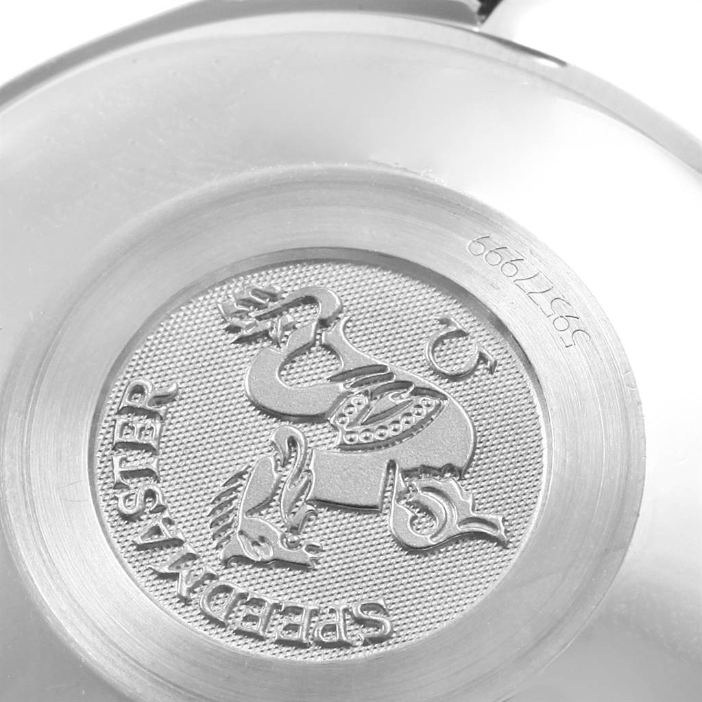 This image shows the case back of an Omega Speedmaster 3513.50.00 Men
s Stainless Steel Black Dial 3513.50.00 Men
s Stainless Steel Black Dial watch, featuring the emblem and model name.