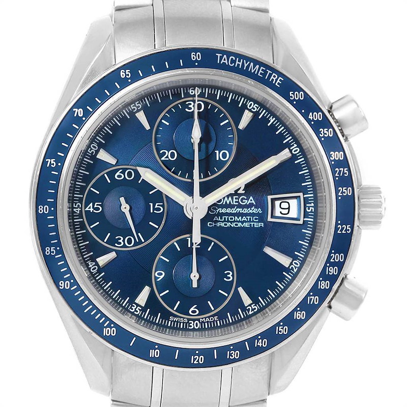 Omega Speedmaster Date Blue Dial Chrono Watch 3212.80.00 Box Card SwissWatchExpo
