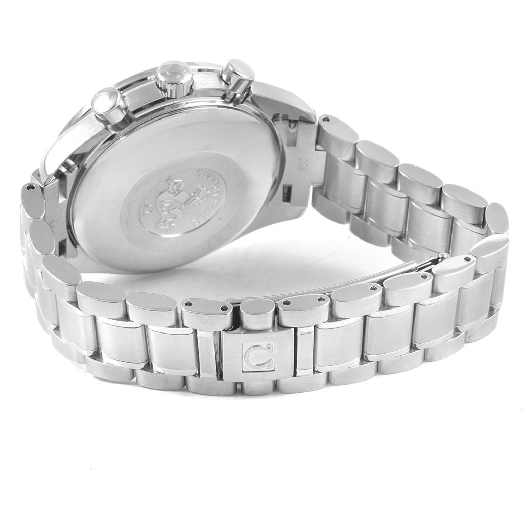 The image shows the back case and bracelet of an Omega Speedmaster 3513.50.00 Men
s Stainless Steel Black Dial 3513.50.00 Men
s Stainless Steel Black Dial watch from a rear angle.