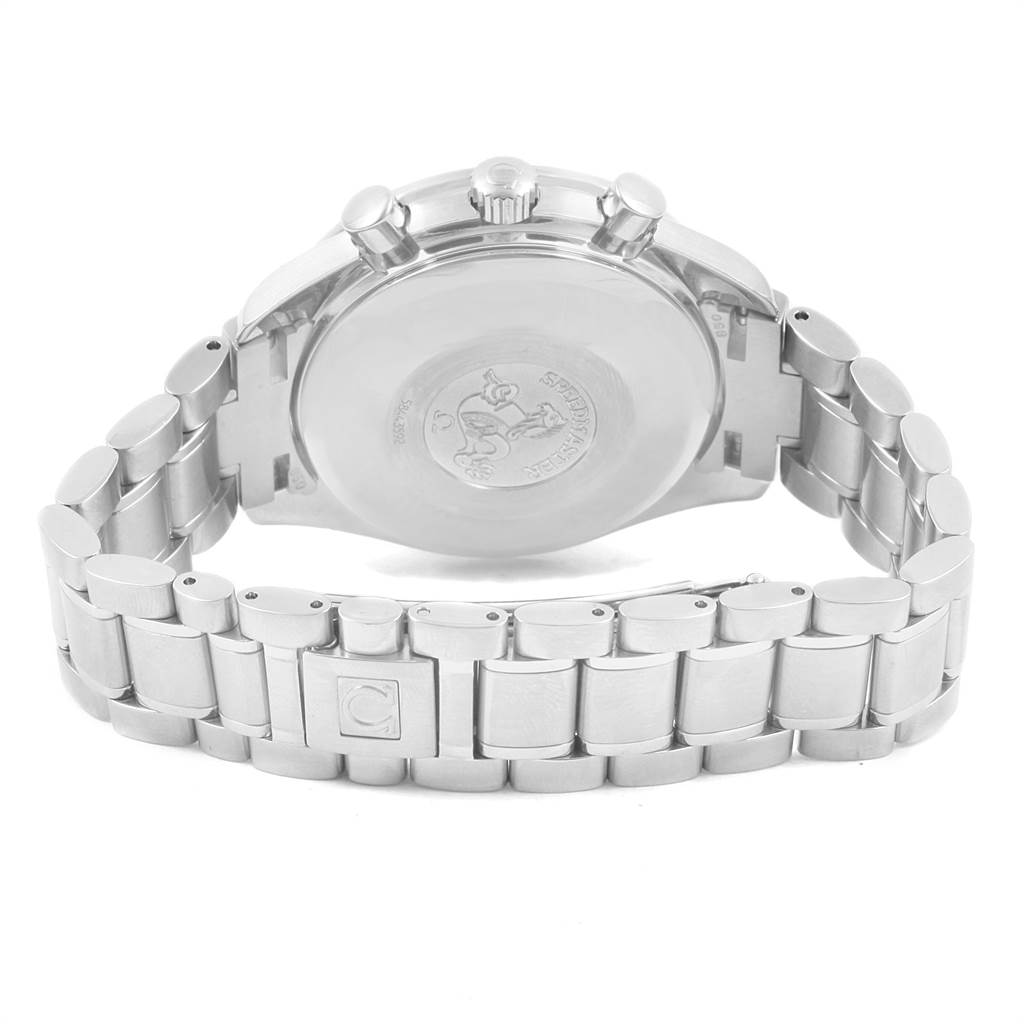 The image shows the back case and bracelet of the Omega Speedmaster 3513.50.00 Men
s Stainless Steel Black Dial 3513.50.00 Men
s Stainless Steel Black Dial watch from a rear angle.