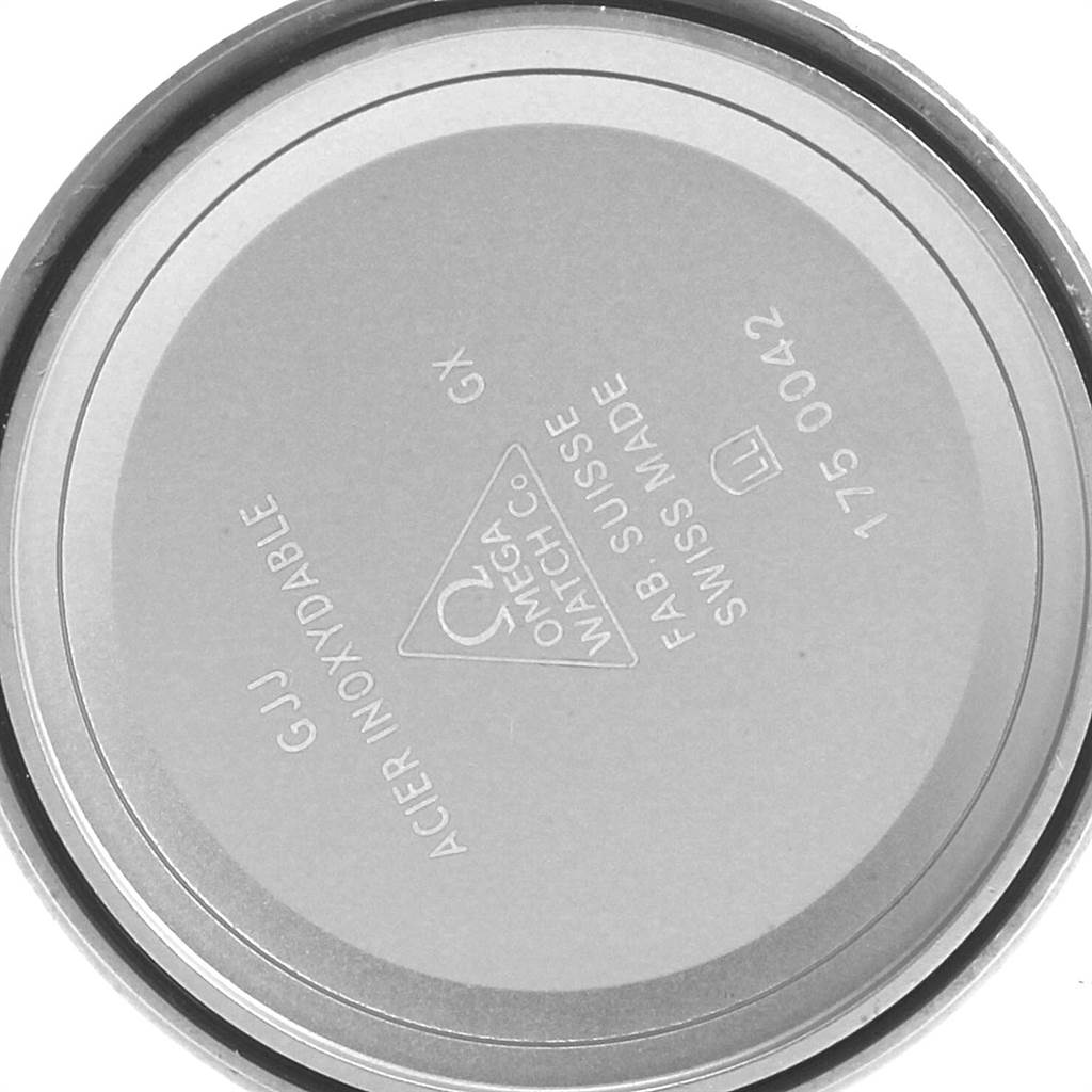 This image shows the inner back case of an Omega Speedmaster 3539.50.00 Men
s Stainless Steel Black Dial 3539.50.00 Men
s Stainless Steel Black Dial watch, revealing the manufacturer
s markings and model number.