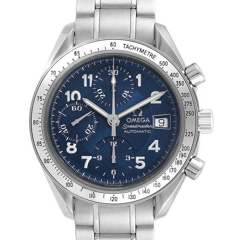 Omega Speedmaster Date 39 Blue Dial Chronograph Mens Watch 3513.82.00 SwissWatchExpo