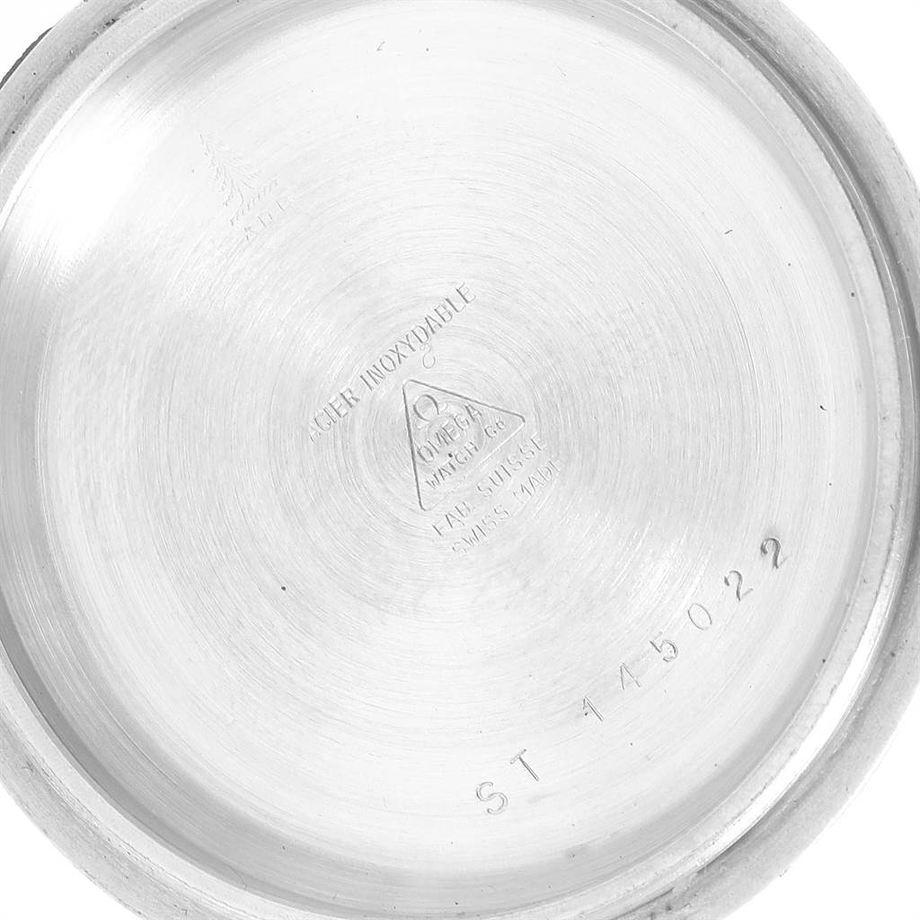 This image shows the inner case back of an Omega Speedmaster 145.022 Men
s Stainless Steel Black Dial 145.022 Men
s Stainless Steel Black Dial watch, displaying its engravings and markings.