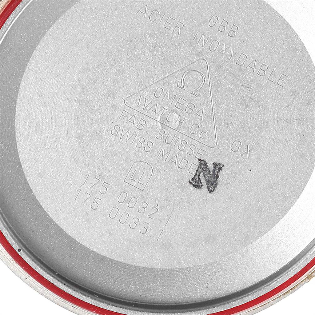 The image shows the interior case back of an Omega Speedmaster 3510.50.00 Men
s Stainless Steel Black Dial 3510.50.00 Men
s Stainless Steel Black Dial watch.