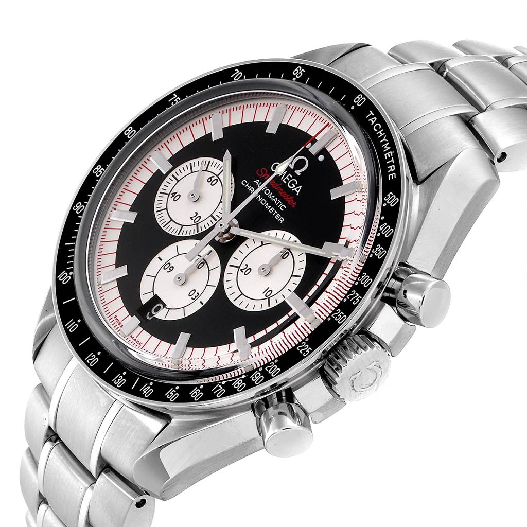The image shows an Omega Speedmaster 3507.51.00 Men
s Stainless Steel Black Dial 3507.51.00 Men
s Stainless Steel Black Dial watch at a slight angle, highlighting the dial, tachymeter bezel, and stainless steel bracelet.