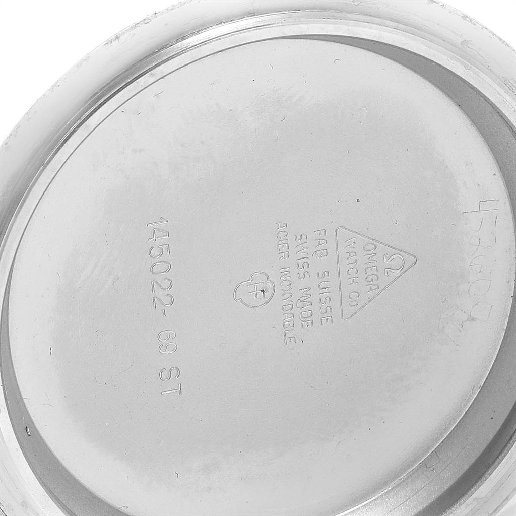 This image shows the interior case back of an Omega Speedmaster 145.022-69 Men
s Stainless Steel Black Dial 145.022-69 Men
s Stainless Steel Black Dial watch, displaying model and manufacturing information.