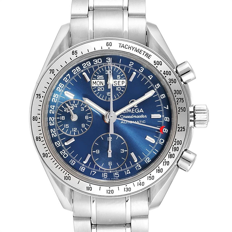 Omega Speedmaster 39mm Day-Date Blue Dial Mens Watch 3523.80.00 SwissWatchExpo