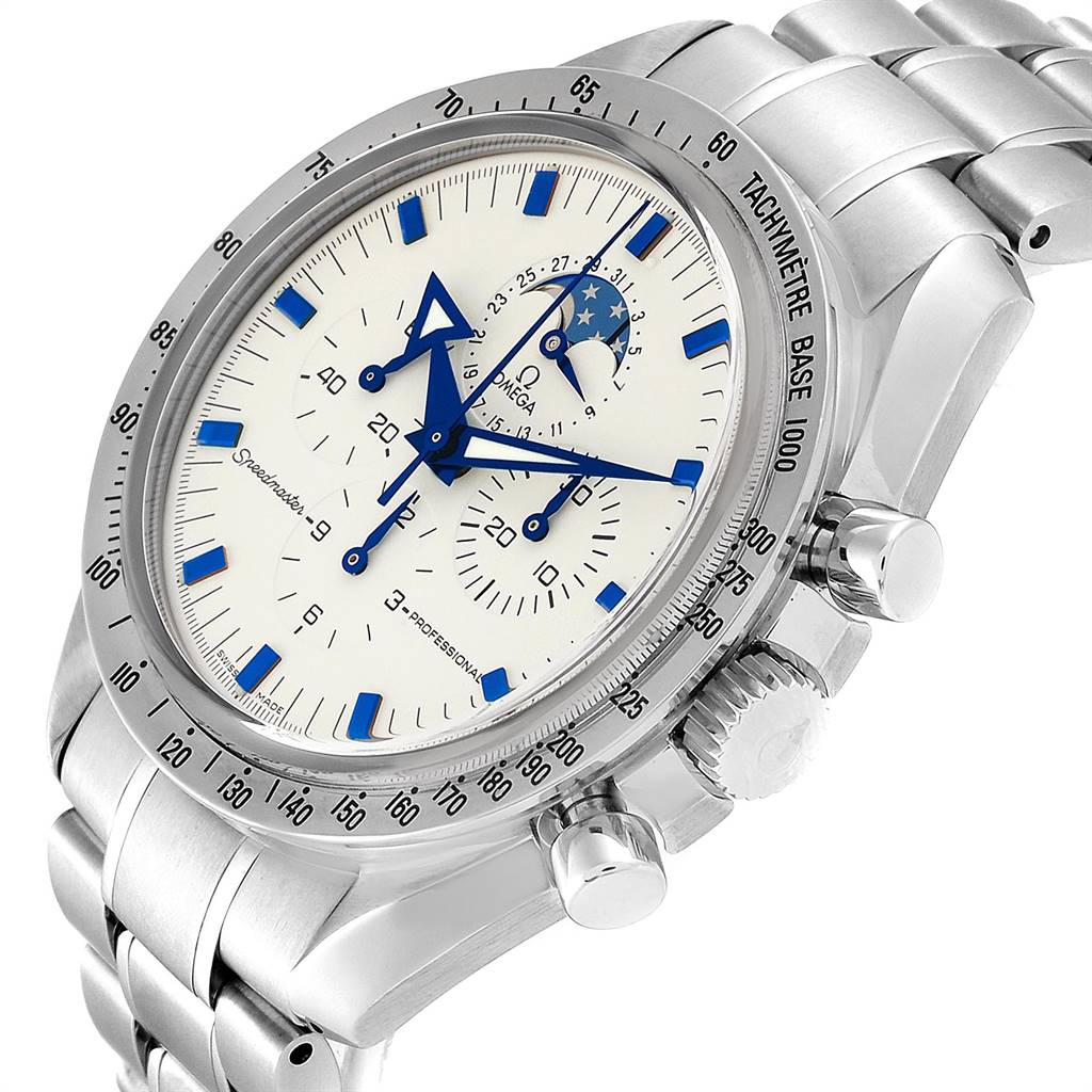 omega speedmaster moonphase blue