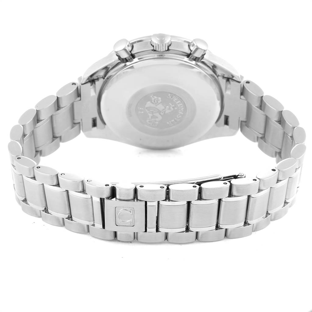 This image shows the back case and bracelet of an Omega Speedmaster 3523.30.00 Men's Stainless Steel Silver Dial 3523.30.00 Men's Stainless Steel Silver Dial watch from a rear angle.