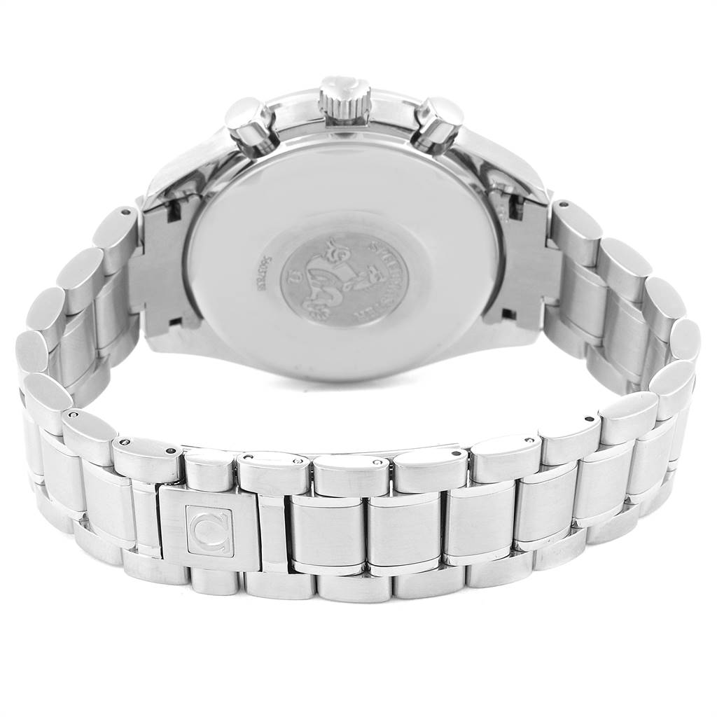 This image shows the back and bracelet of the Omega Speedmaster 3520.50.00 Men
s Stainless Steel Black Dial 3520.50.00 Men
s Stainless Steel Black Dial watch from a rear angle.