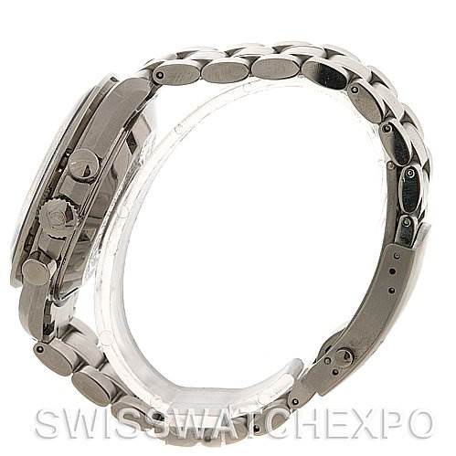 The image shows a side view of the Omega Speedmaster SPEEDMASTER PROFESSIONAL Men
s Stainless Steel Black Dial SPEEDMASTER PROFESSIONAL Men
s Stainless Steel Black Dial watch, highlighting the bracelet, clasp, and watch case.