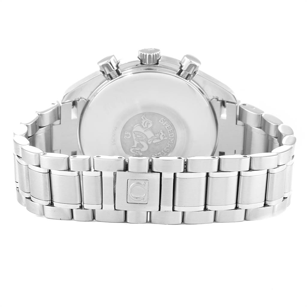 This image shows the back and bracelet of an Omega Speedmaster 3513.53.00 Men
s Stainless Steel Black Dial 3513.53.00 Men
s Stainless Steel Black Dial watch, highlighting the case back and clasp.