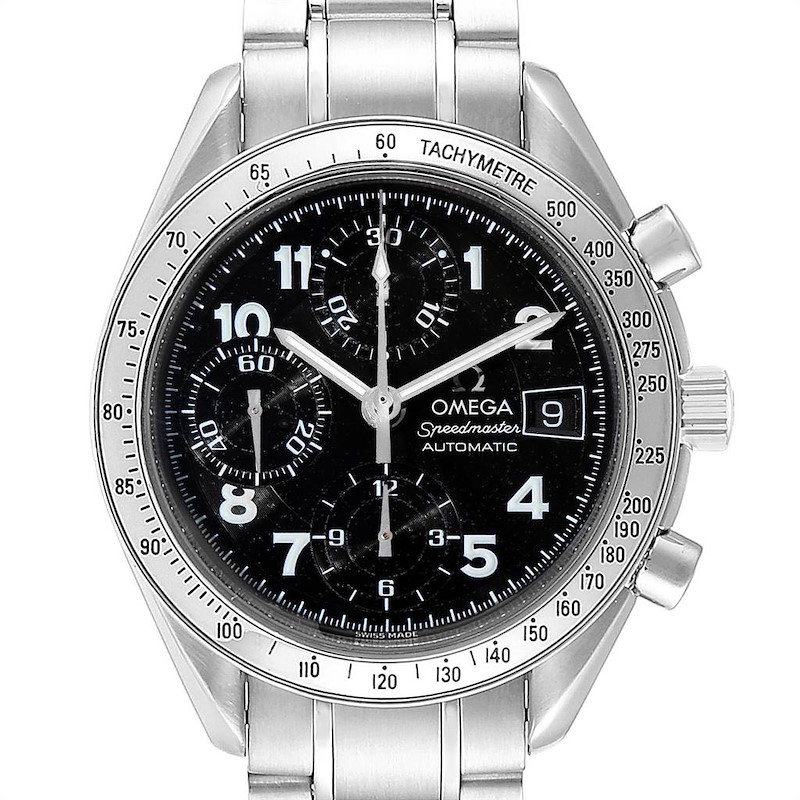 Omega Speedmaster Date Black Arabic Dial Steel Mens Watch 3513.52.00 SwissWatchExpo