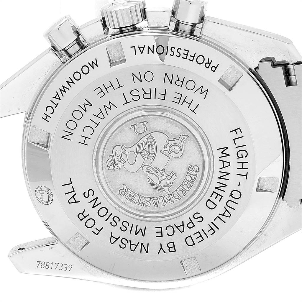 This image shows the case back and pushers of the Omega Speedmaster 311.30.42.30.01.005 Men
s Stainless Steel Black Dial 311.30.42.30.01.005 Men
s Stainless Steel Black Dial watch.