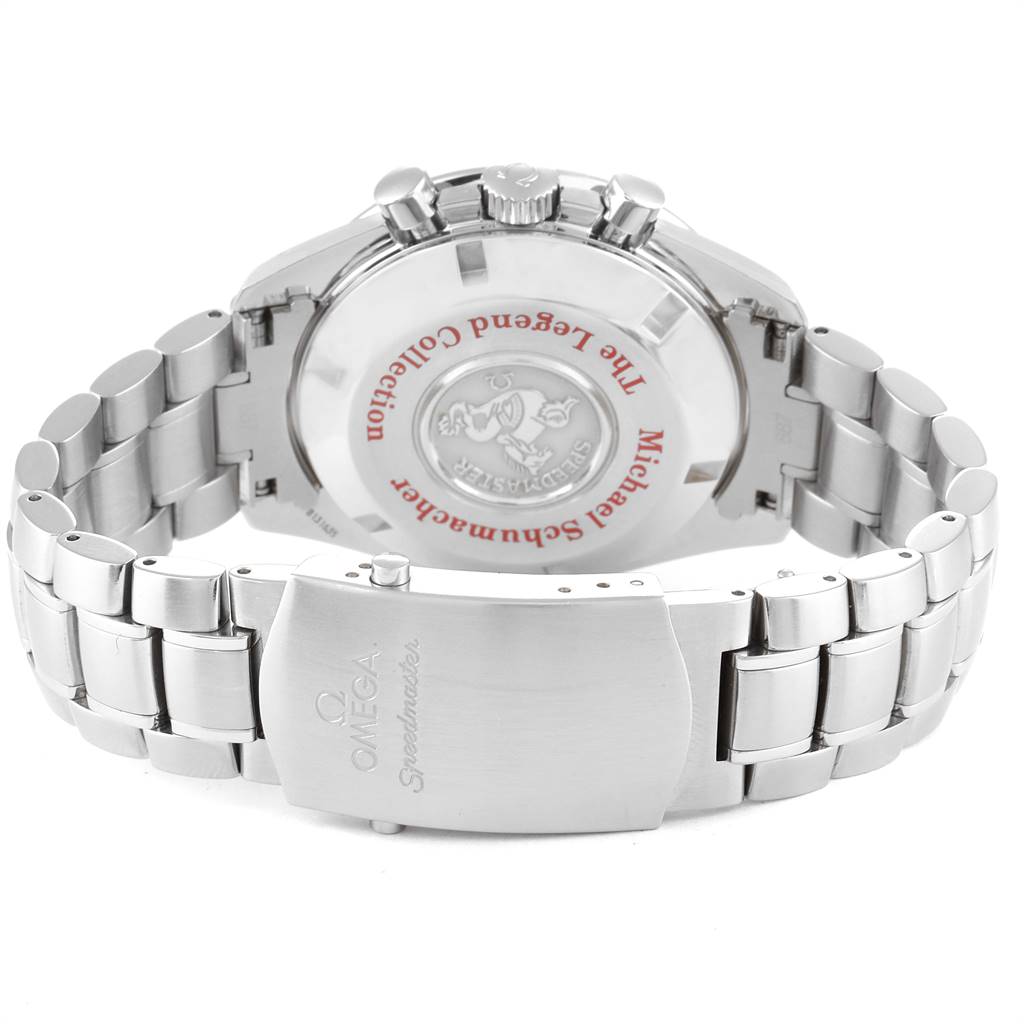 The image shows the back, clasp, and part of the bracelet of an Omega Speedmaster 3506.31.00 Men
s Stainless Steel Silver Dial 3506.31.00 Men
s Stainless Steel Silver Dial watch.