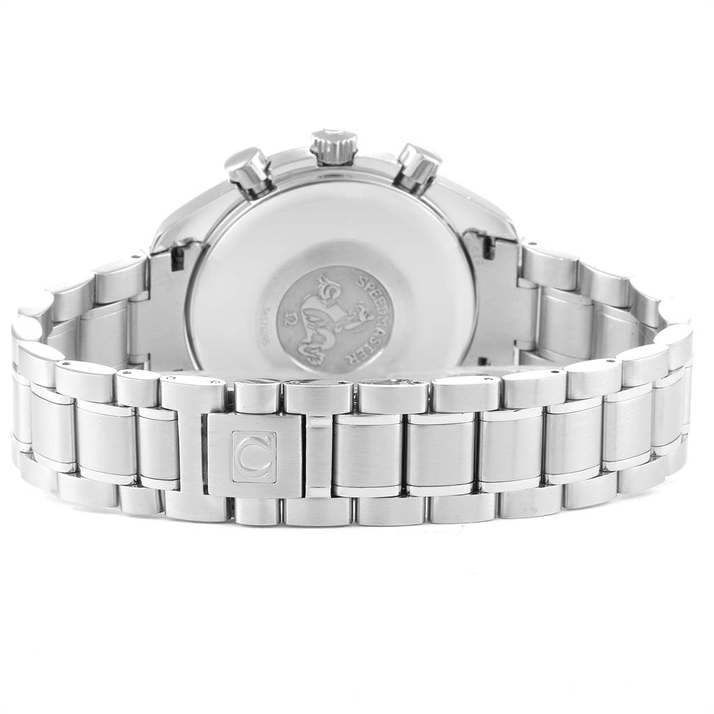 This image shows the back case and stainless steel bracelet of the Omega Speedmaster 3513.33.00 Men's Stainless Steel White Dial 3513.33.00 Men's Stainless Steel White Dial watch.