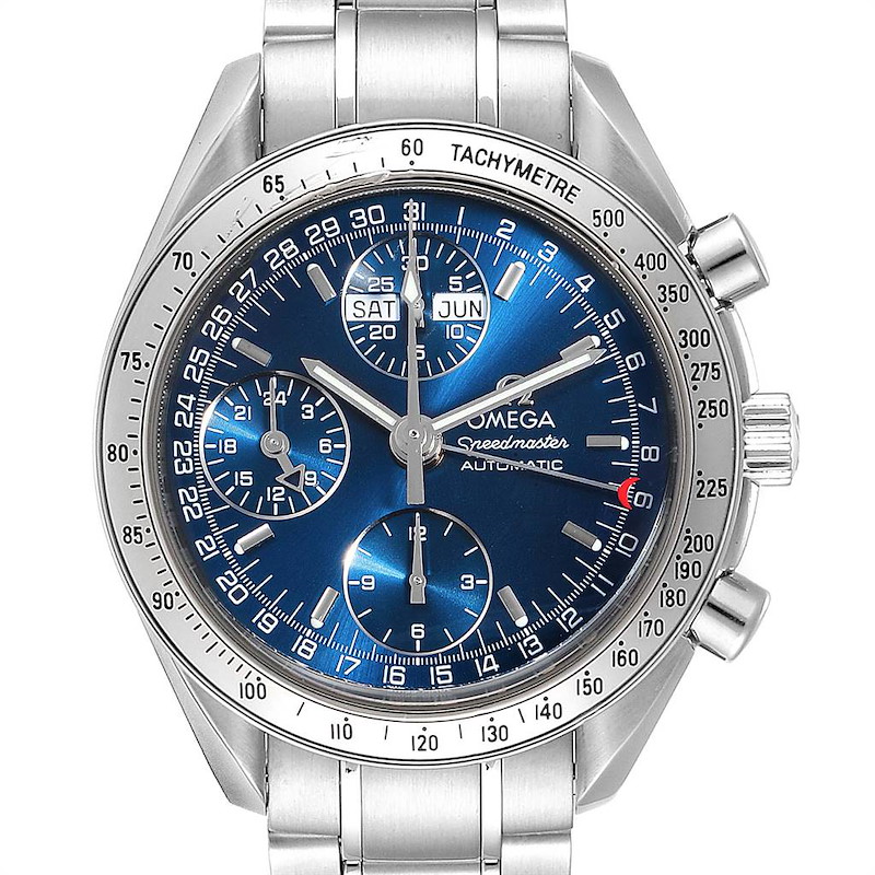 Omega Speedmaster Day-Date Blue Dial Mens Watch 3523.80.00 Card SwissWatchExpo