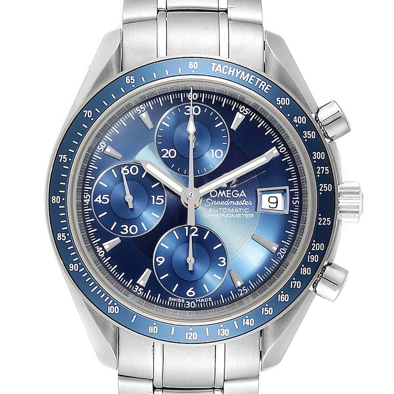 Omega Speedmaster Date Blue Dial Chrono Steel Mens Watch 3212.80.00 SwissWatchExpo