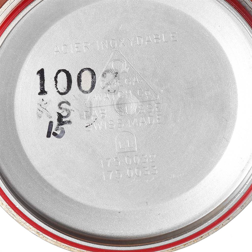 This image shows the engraved inside case back of an Omega Speedmaster 3510.50.00 Men
s Stainless Steel Black Dial 3510.50.00 Men
s Stainless Steel Black Dial watch.