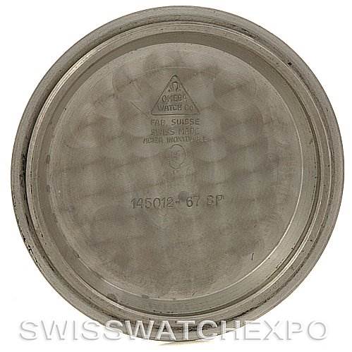 This image shows the inside view of the case back for an Omega Speedmaster Men's Stainless Steel Black Dial Men's Stainless Steel Black Dial watch.