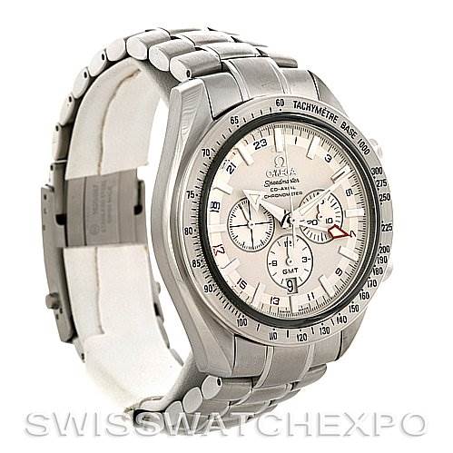 The image shows an Omega Speedmaster 3581.30.00 Men's Stainless Steel White Dial 3581.30.00 Men's Stainless Steel White Dial watch, angled to display its face, tachymeter bezel, and metallic bracelet.