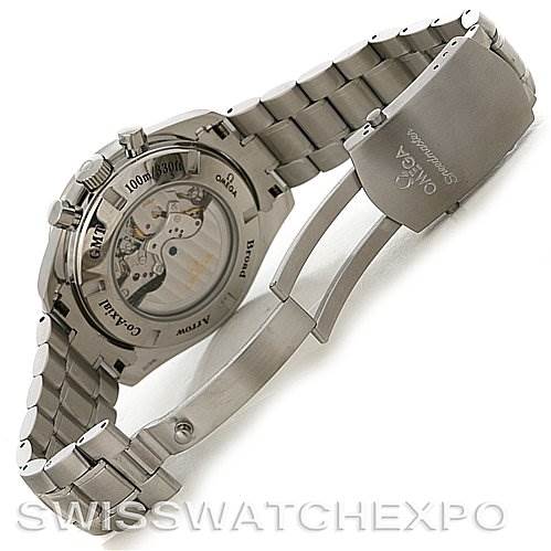 The image shows the open clasp and case back of an Omega Speedmaster 3581.30.00 Men's Stainless Steel White Dial 3581.30.00 Men's Stainless Steel White Dial, displaying the movement and bracelet.