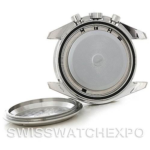 This image shows the back case and open caseback of an Omega Speedmaster 3570.50 Men
s Stainless Steel Black Dial 3570.50 Men
s Stainless Steel Black Dial watch from a rear angle.