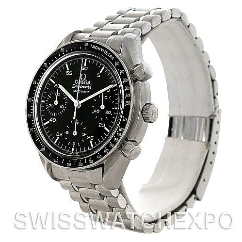 The image shows an Omega Speedmaster 3510.50 Men's Stainless Steel Black Dial 3510.50 Men's Stainless Steel Black Dial watch at an oblique angle, displaying the face, bezel, chronograph buttons, and metal bracelet.
