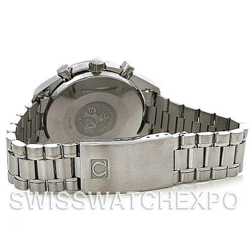 The image shows the back and stainless steel bracelet of the Omega Speedmaster 3510.50 Men's Stainless Steel Black Dial 3510.50 Men's Stainless Steel Black Dial watch.