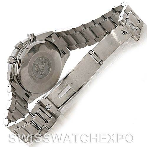 The image shows the back case and bracelet of the Omega Speedmaster 3220.50.00 Men
s Stainless Steel Black Dial 3220.50.00 Men
s Stainless Steel Black Dial watch, captured at an angled view.