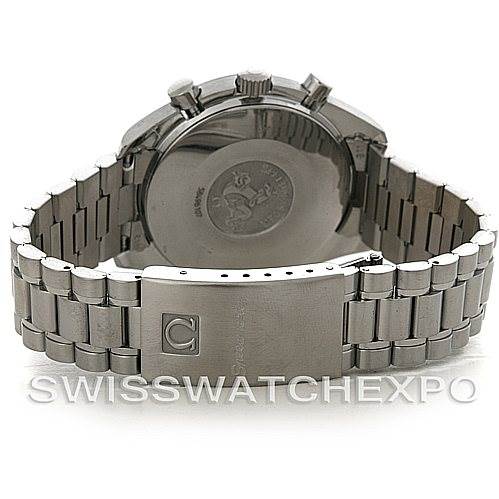 The image shows the case back and bracelet of the Omega Speedmaster 3510.50.00 Men
s Stainless Steel Black Dial 3510.50.00 Men
s Stainless Steel Black Dial watch from a rear angle.