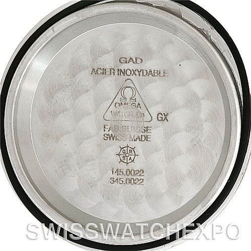 This image shows the inner case back of an Omega Speedmaster 3570.50.00 Men
s Stainless Steel Black Dial 3570.50.00 Men
s Stainless Steel Black Dial watch, featuring branding and model information.