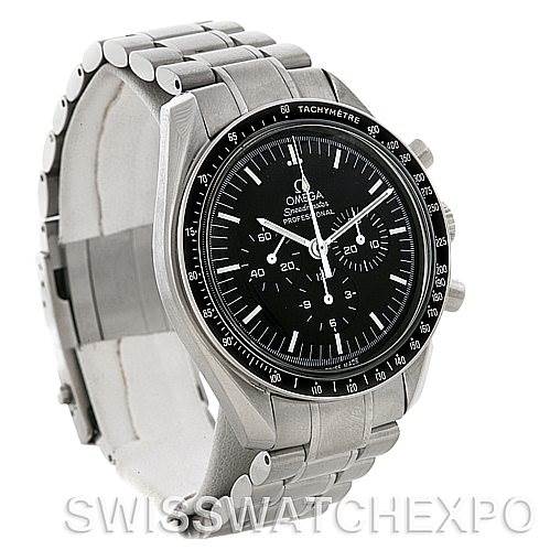 The image shows an Omega Speedmaster 3570.50.00 Men
s Stainless Steel Black Dial 3570.50.00 Men
s Stainless Steel Black Dial watch at a three-quarter angle, highlighting the dial, bezel, case, and bracelet.