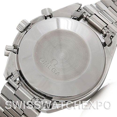 This image shows the back case and metal bracelet of an Omega Speedmaster 3510.50.00 Men
s Stainless Steel Black Dial 3510.50.00 Men
s Stainless Steel Black Dial watch from a rear angle.