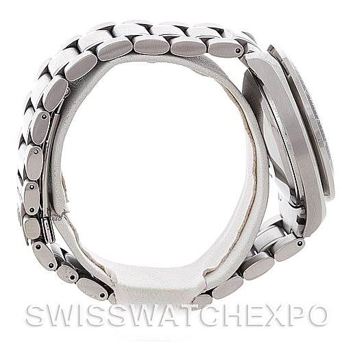 The image shows the side view of the Omega Speedmaster 3513.53.00 Men
s Stainless Steel Black Dial 3513.53.00 Men
s Stainless Steel Black Dial watch, focusing on the bracelet and case.