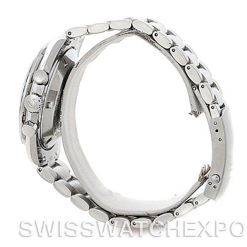 The image shows the side profile of an Omega Speedmaster 3570.50.00 Men's Stainless Steel Black Dial 3570.50.00 Men's Stainless Steel Black Dial wristwatch, highlighting the bracelet and side view of the watch case.