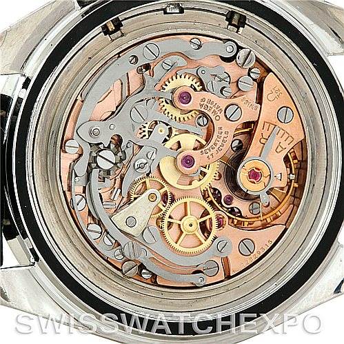 The image shows the internal mechanism of an Omega Speedmaster 105.012 Men's Stainless Steel Black Dial 105.012 Men's Stainless Steel Black Dial watch from a back-view angle.