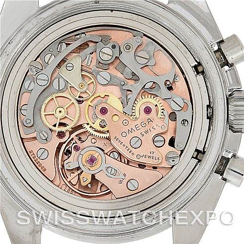 This image shows the intricate inner mechanism of an Omega Speedmaster 145.022 Men's Stainless Steel Black Dial 145.022 Men's Stainless Steel Black Dial watch from a back view angle.