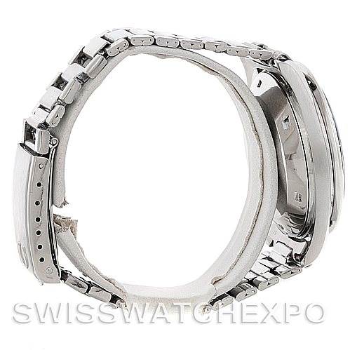 The image shows the Omega Speedmaster 145.022 Men's Stainless Steel Black Dial 145.022 Men's Stainless Steel Black Dial watch from a side angle, focusing on its bracelet and clasp.