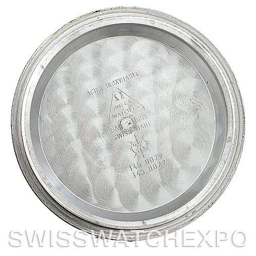 This is an image of the inner case back of an Omega Speedmaster 3570.50.00 Men
s Stainless Steel Black Dial 3570.50.00 Men
s Stainless Steel Black Dial watch, showing engraved details and specifications.