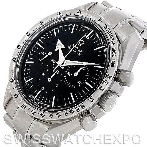 This image shows an Omega Speedmaster 3594.50.00 Men's Stainless Steel Black Dial 3594.50.00 Men's Stainless Steel Black Dial watch at a three-quarter angle, displaying the face, bezel, crown, and chronograph pushers.