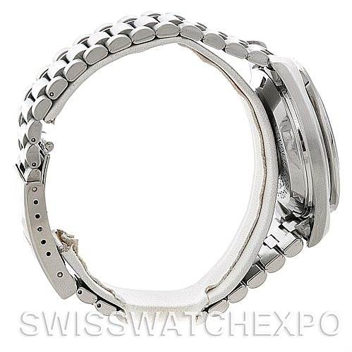 The image shows the side profile of an Omega Speedmaster 3570.50.00 Men's Stainless Steel Black Dial 3570.50.00 Men's Stainless Steel Black Dial watch, highlighting its metal bracelet and clasp.