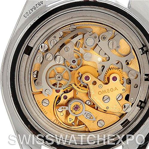 This image shows the internal mechanical movement of an Omega Speedmaster 3570.50.00 Men's Stainless Steel Black Dial 3570.50.00 Men's Stainless Steel Black Dial watch from a back view angle.