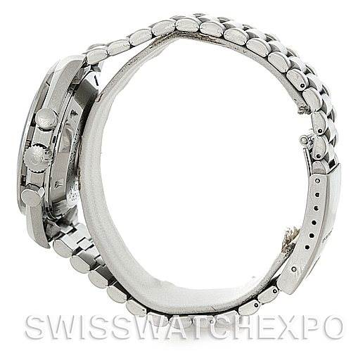 This image shows a side profile of an Omega Speedmaster 3570.50.00 Men's Stainless Steel Black Dial 3570.50.00 Men's Stainless Steel Black Dial watch, displaying the case, crown, pushers, and bracelet.