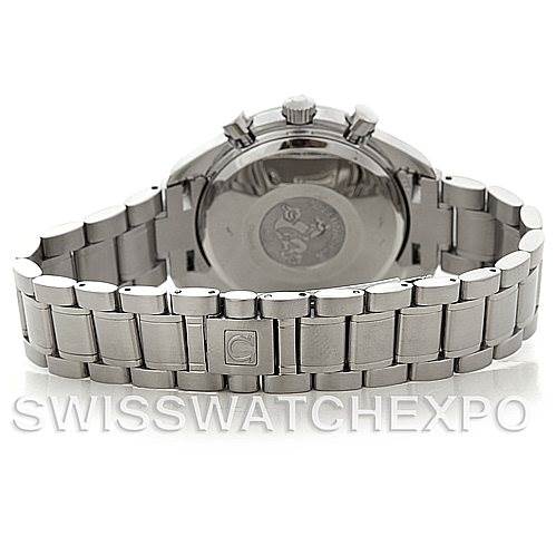 This image shows the Omega Speedmaster 3513.50.00 Men's Stainless Steel Black Dial 3513.50.00 Men's Stainless Steel Black Dial's back case, bracelet, and clasp, viewed from the rear angle.