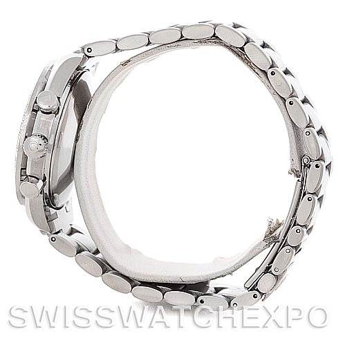 The image shows a side profile of the Omega Speedmaster 3513.30.00 Men
s Stainless Steel Silver Dial 3513.30.00 Men
s Stainless Steel Silver Dial watch, focusing on the bracelet and case with visible crown and pushers.