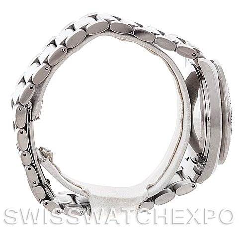 The image shows a side view of an Omega Speedmaster 3513.30.00 Men
s Stainless Steel Silver Dial 3513.30.00 Men
s Stainless Steel Silver Dial watch, highlighting its stainless steel bracelet and case profile.